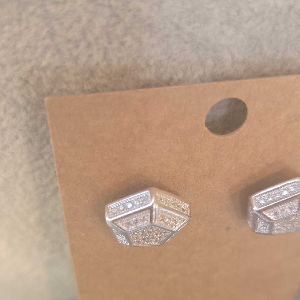 Geometric Silver Pentagon Earrings - image 2